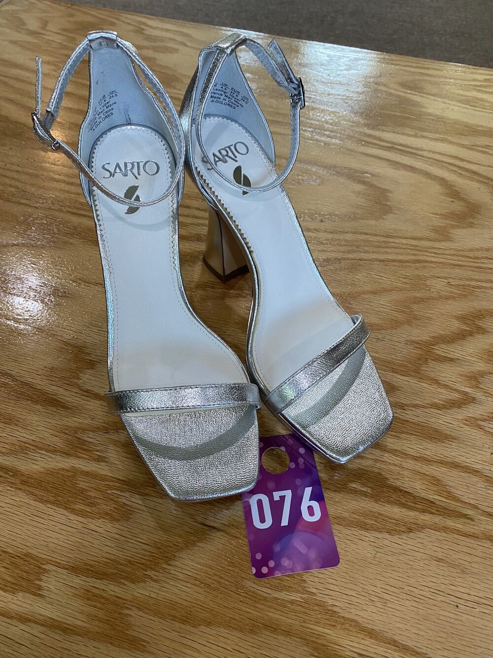Franco Sarto Dolores Women's 7.5 M Silver Leather Ankle Strap Open Toe High Heel